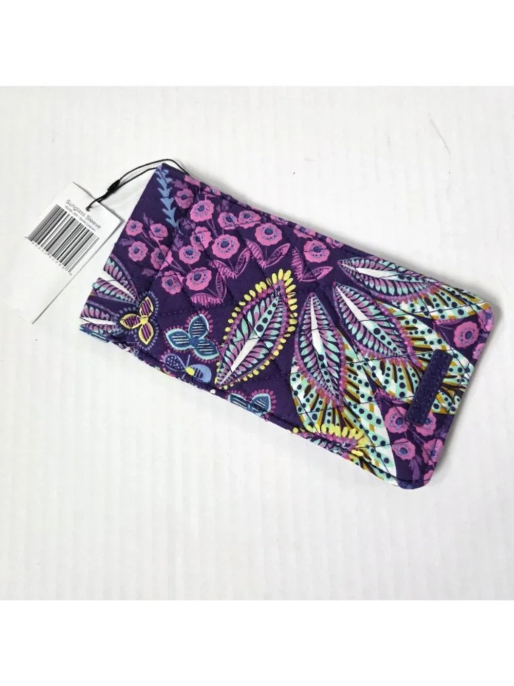 Vera Bradley Sunglass Sleeve Purple Batik Leaves Quilted Eyelasses Case NEW